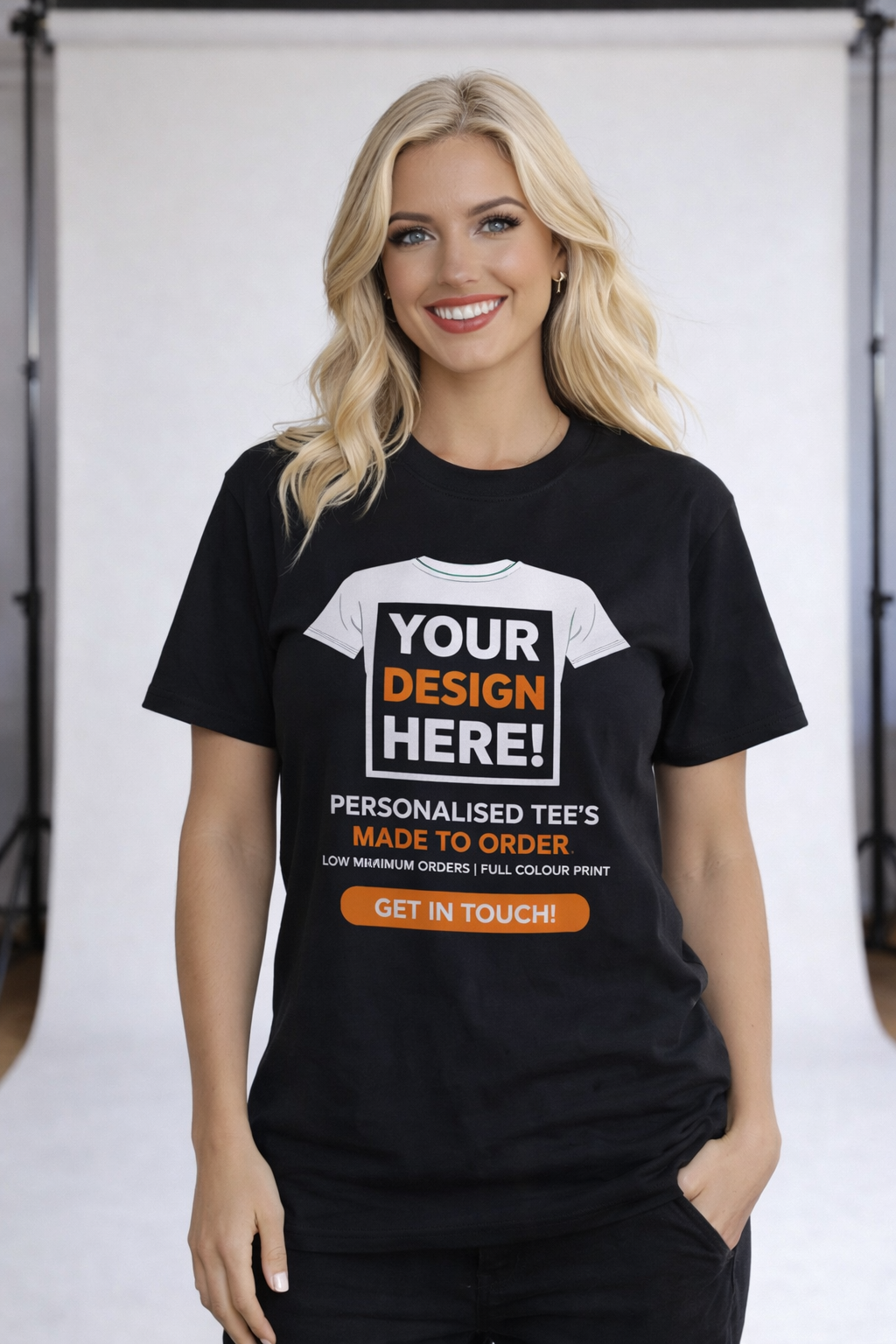 Personalised black t-shirt with custom logo print – made in the UK by 3DESIGN