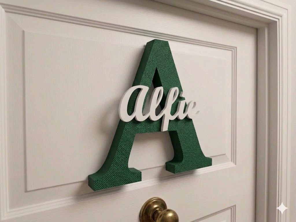 Signature Initial door sign green personalised name plaque UK Alfie