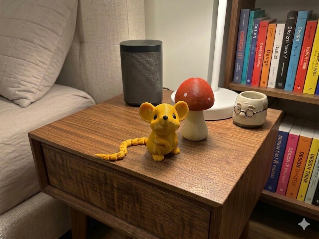 Squeaklets articulated mouse in yellow – fun fidget toy by 3DESIGN