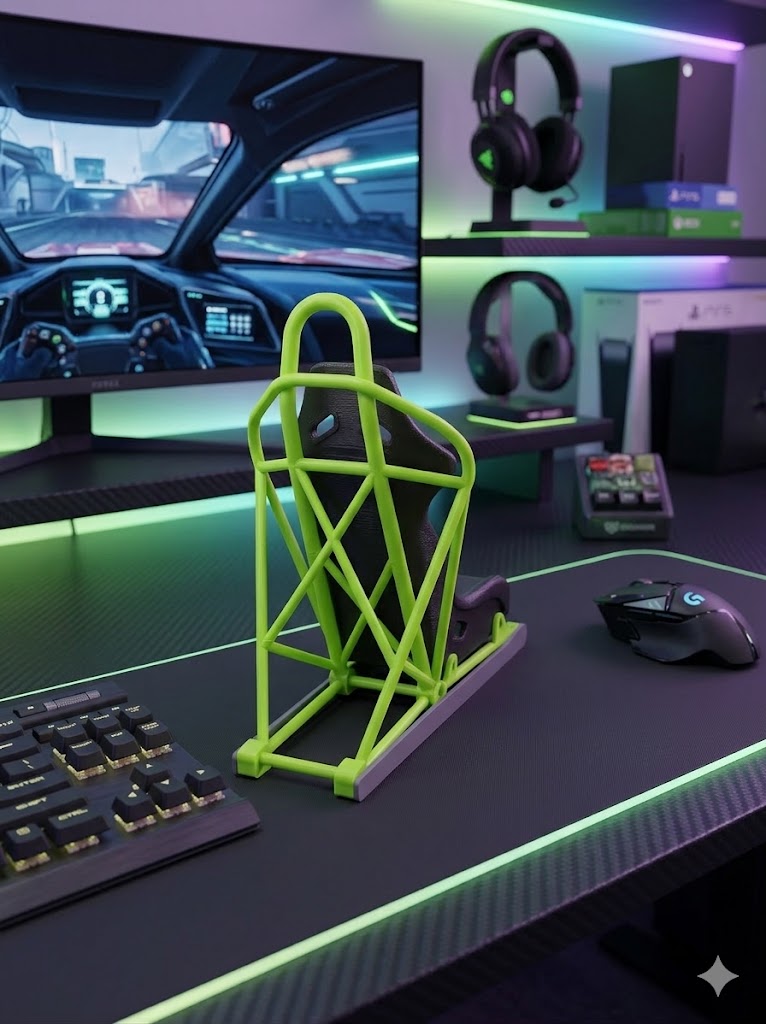 Mini race car seat phone holder close up detail UK