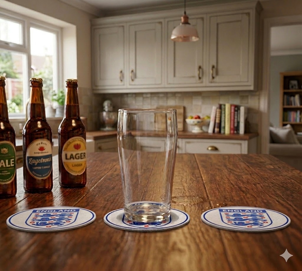 England football coaster set close up detail Three Lions gift UK