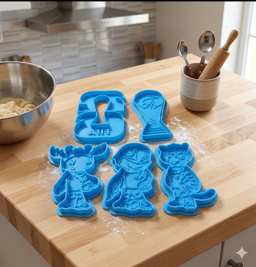 Football themed cookie cutter set close up detail baking gift UK