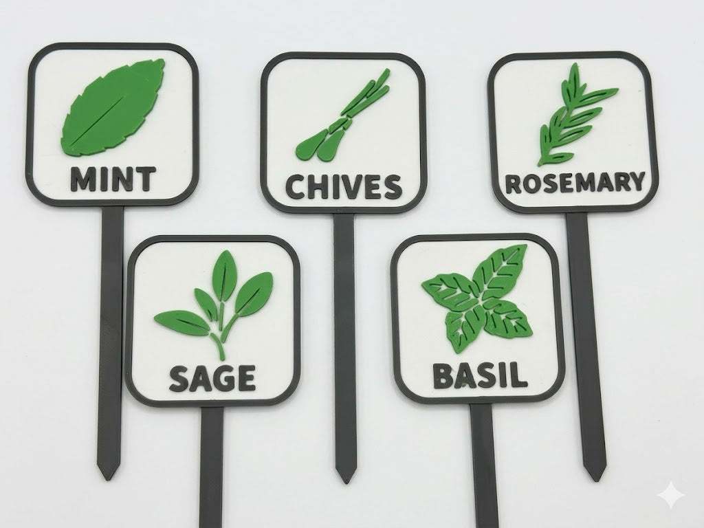 HerbMark garden label stakes in soil – herb and veg markers UK