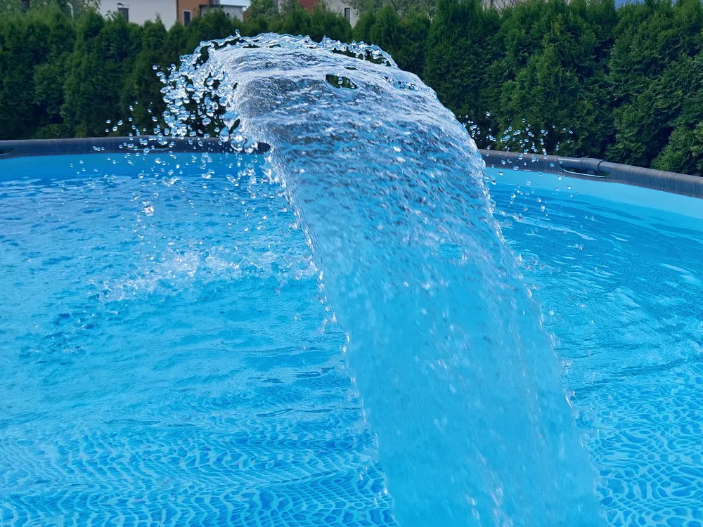 White pool fountain attachment with threaded ring connector