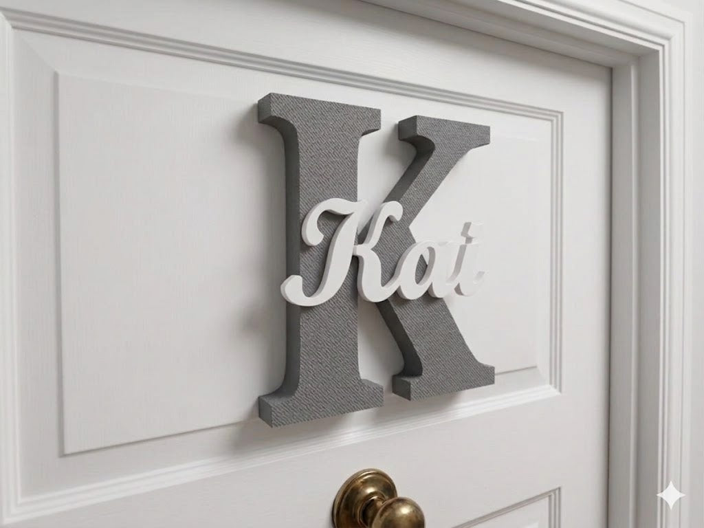 Signature Initial door sign grey personalised name plaque UK Kai