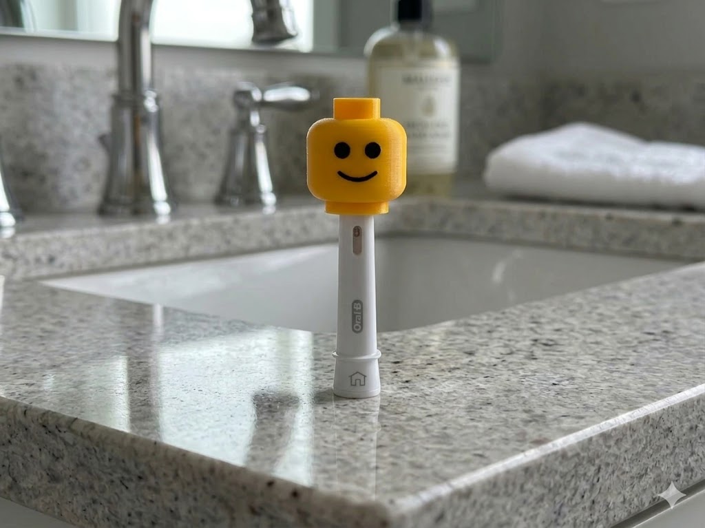 Lego style toothbrush head cover in yellow – travel toothbrush protector by 3DESIGN