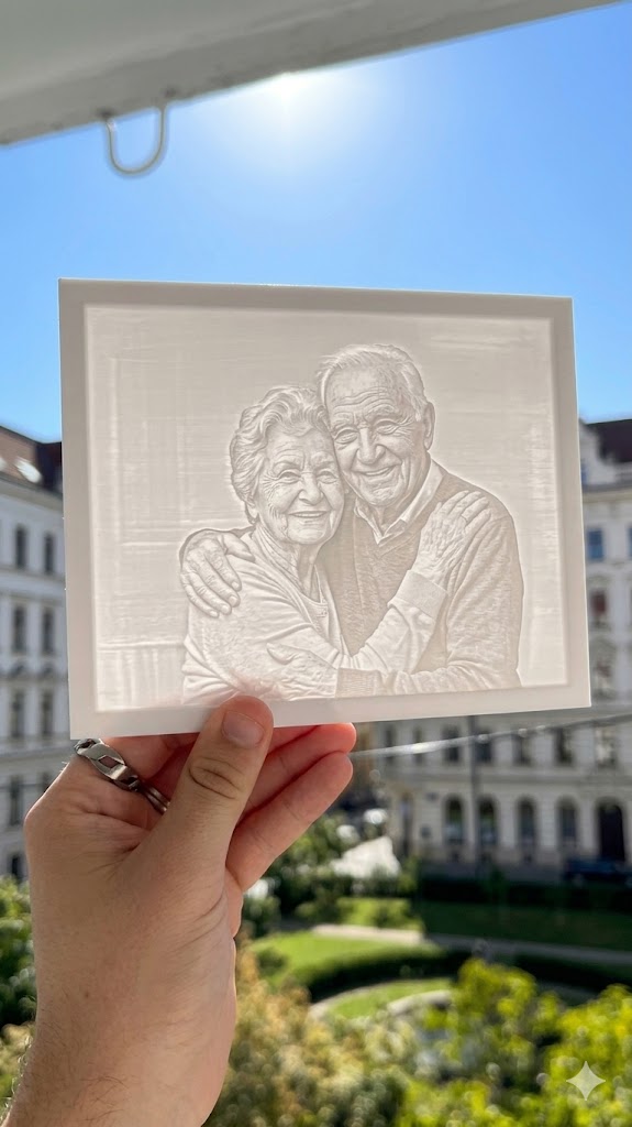 Lithophane 8x6 personalised portrait elderly couple photo gift UK