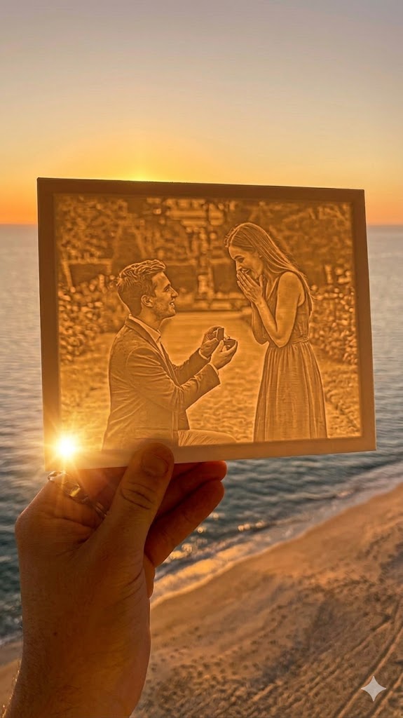LightReveal 8x6 lithophane proposal personalised photo gift UK