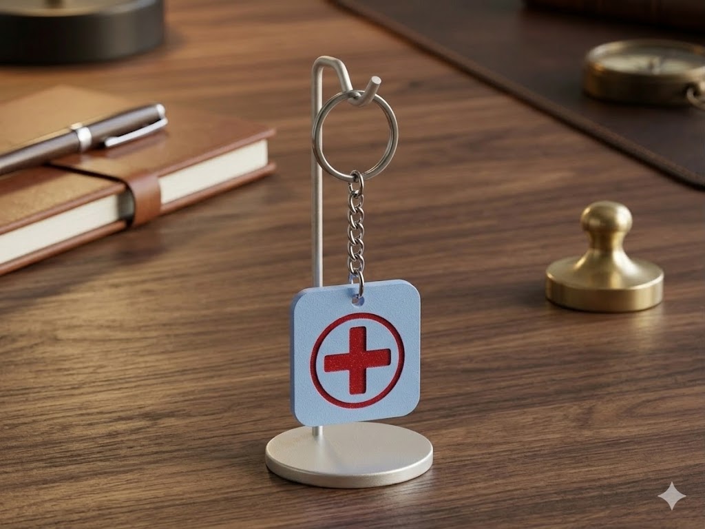 NFC emergency contact keychain close up detail medical ID UK