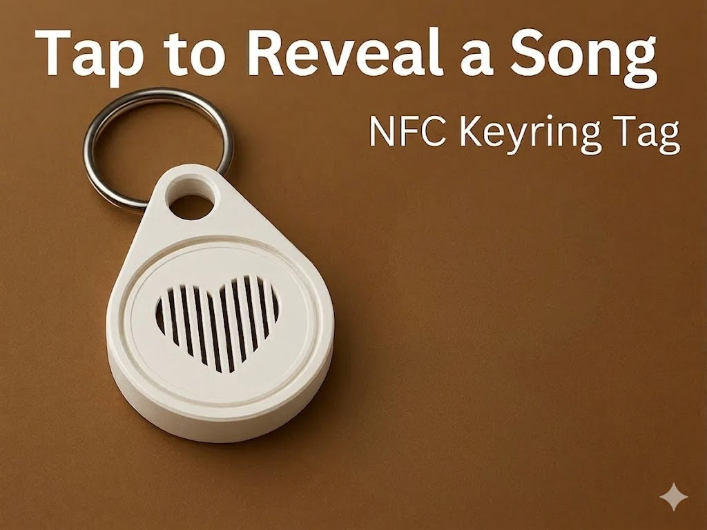 NFC song keychain close up detail music lover gift UK
