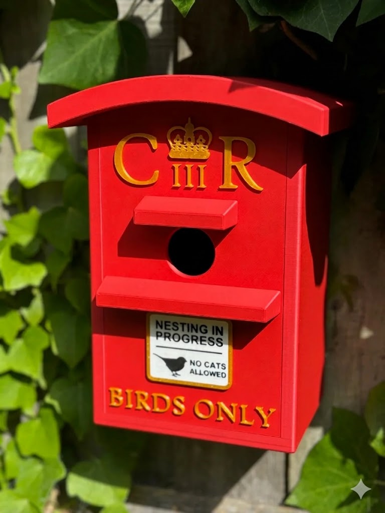 Royal Post red postbox birdhouse – garden bird feeder gift by 3DESIGN