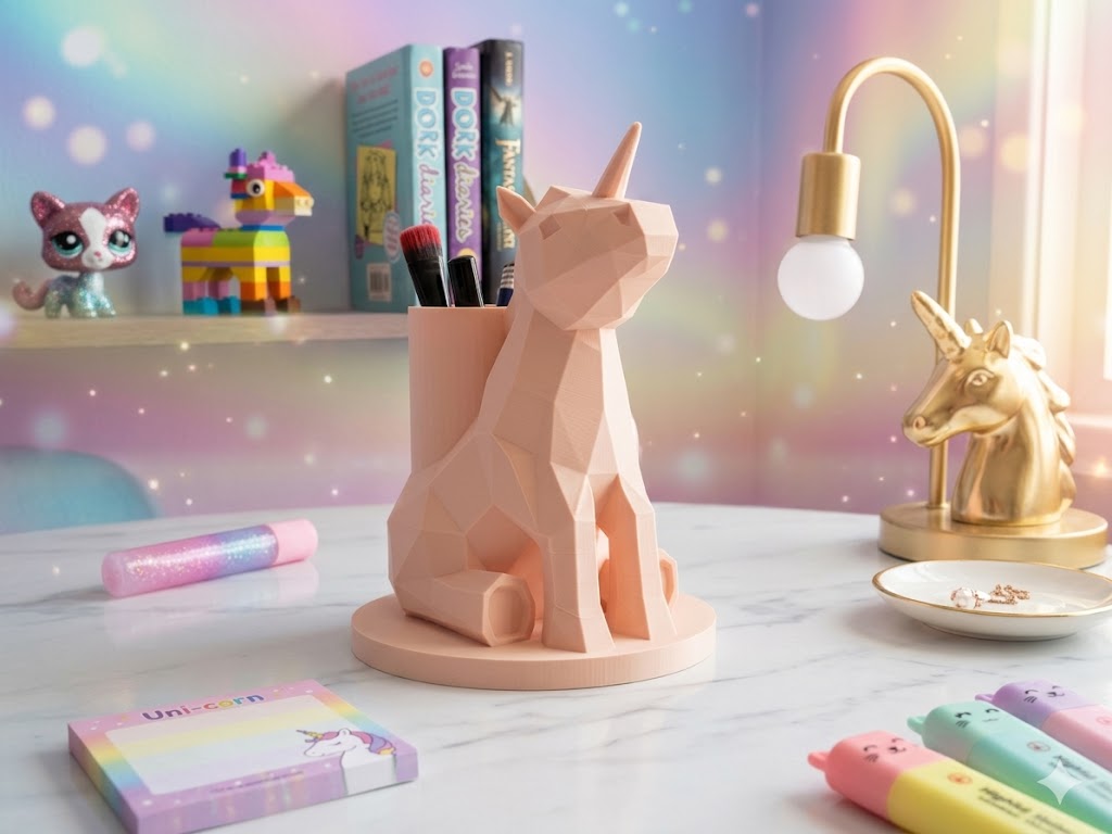 Prism Unicorn desk organiser side view novelty stationery holder UK