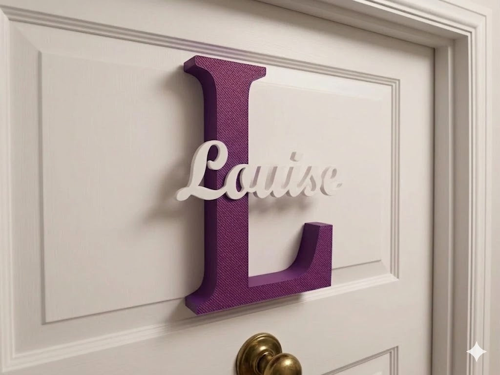 Signature Initial door sign purple personalised name plaque UK Louise
