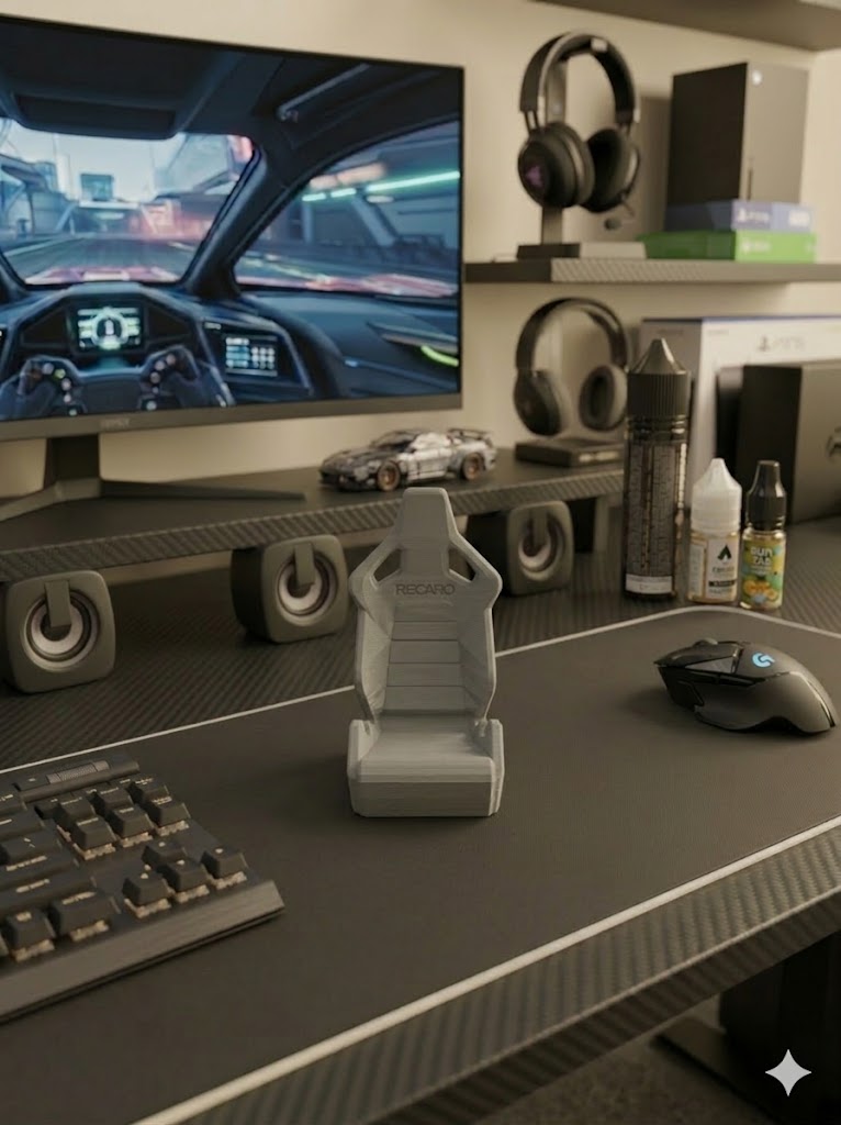 Recaro inspired phone stand close up detail desk accessory UK