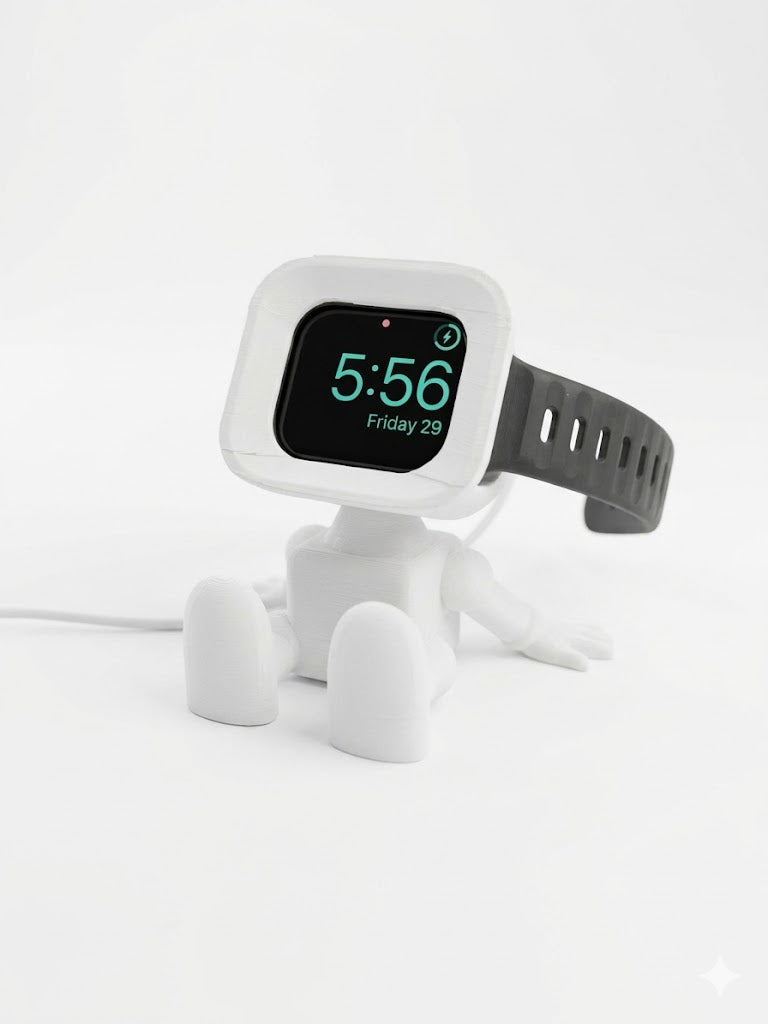 Smartwatch on a stand with a white background