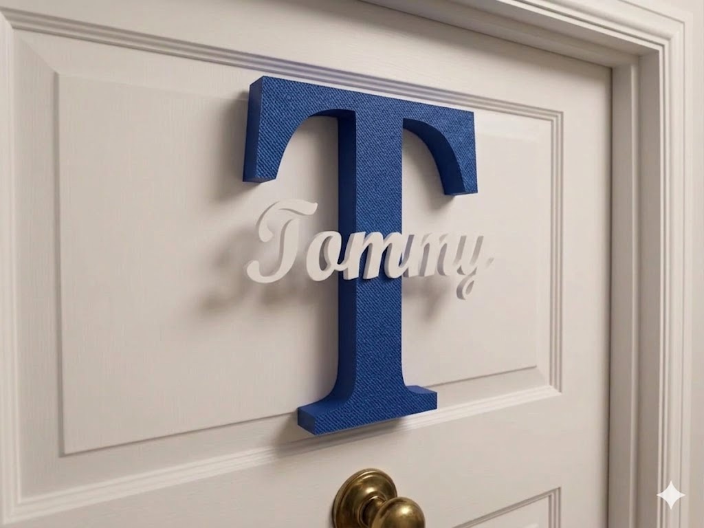 Signature Initial door sign blue personalised name plaque UK Tommy