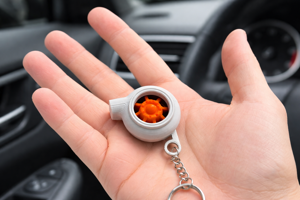 TurboSpin keychain close up detail spinning keyring UK