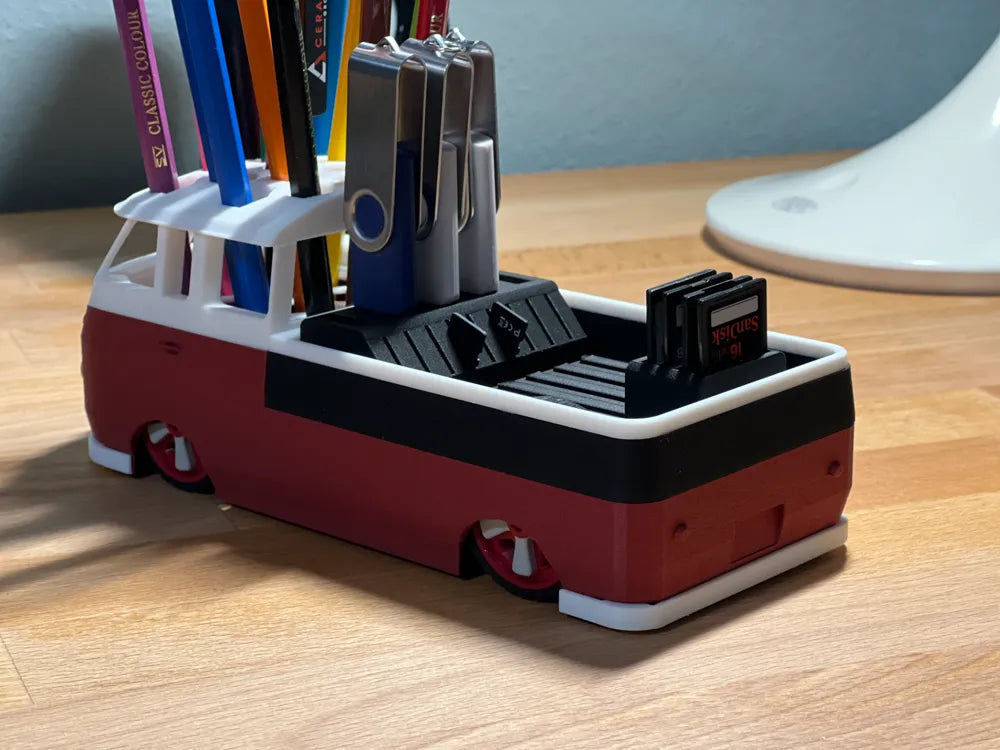 VW camper van pen pot close up detail desk organiser UK