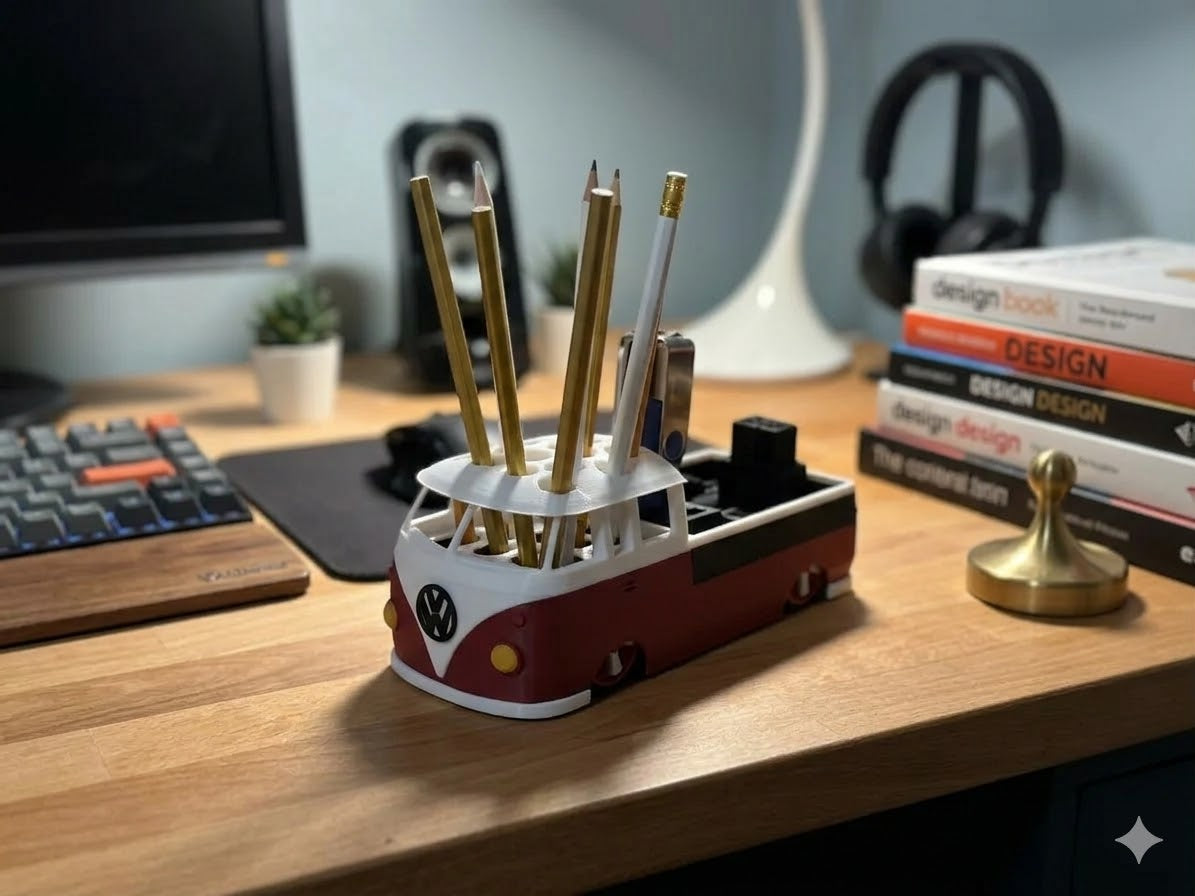 Retro Ride VW camper van desk caddy pen pot organiser UK